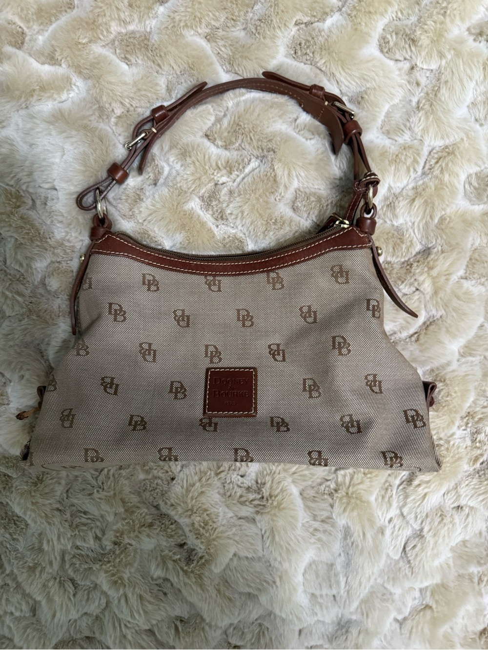Dooney & Bourke Beige and Brown Signature Canvas Shoulder Bag